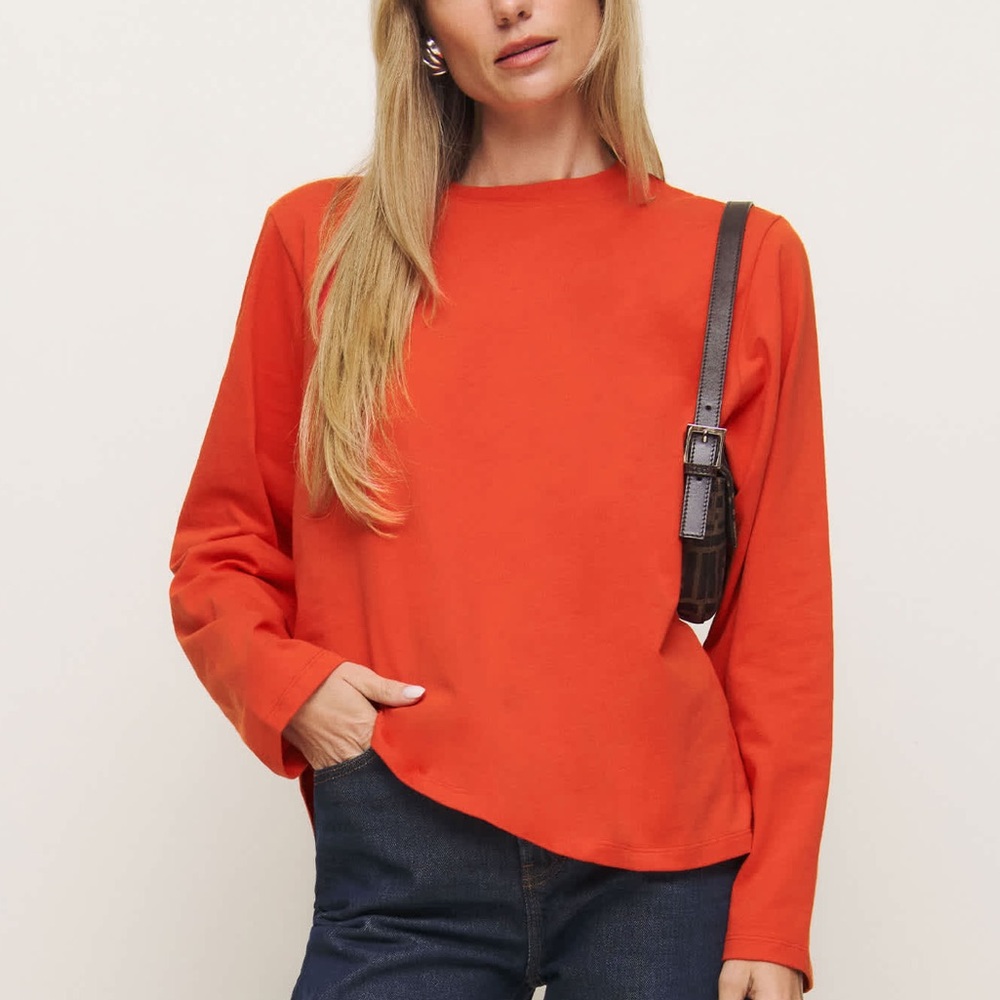 Reformation Asher loversized long sleeve t shirt Crewneck Top - Orange